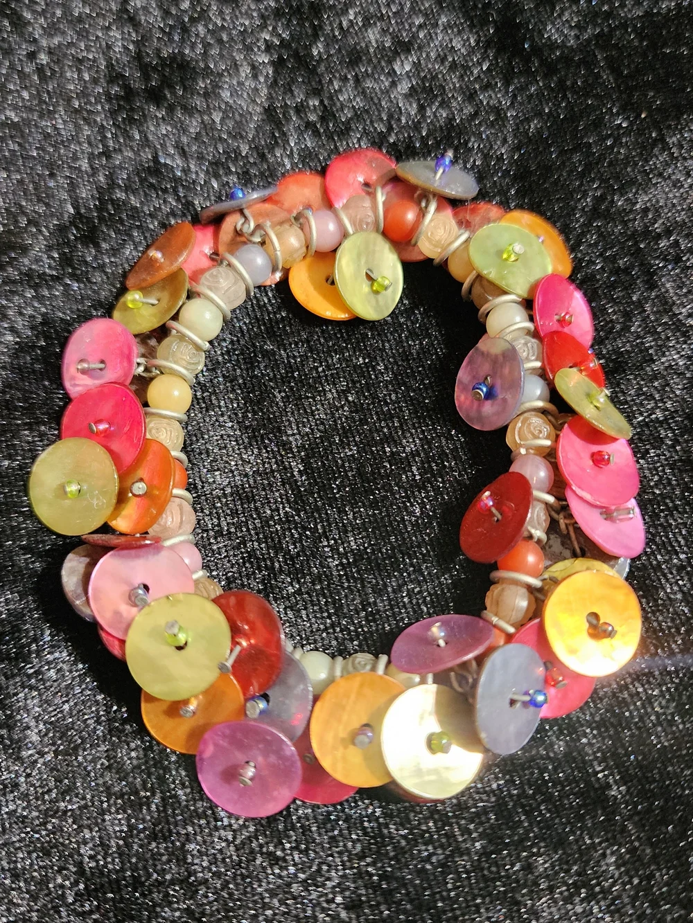Colorful Button Disc Bracelet & Coconut Coin Bracelet - Multicolor and Brown